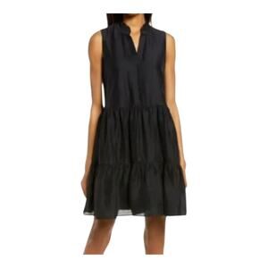 Chelsea28 Black Satin Ruffle Tiered Split Neck‎ Sleeveless Mini Dress NWT Size S